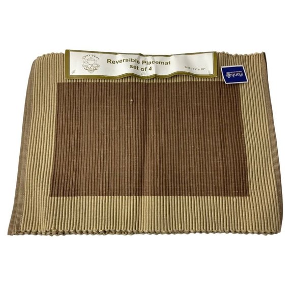 Set of 4 Very Very Table 100% Cotton Ribbed Reversible Placemats 13" x 18" Brown - Picture 1 of 11